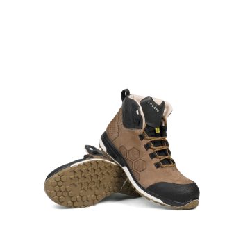 Bota de segurança Lavoro Lando Taupe FL, biqueira em compósito, entressola em KEVLAR, sola PU + borracha, pele nobuck castanha WR e forro Drylex.