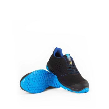 Sapato de segurança Lavoro Ara S1P SRC em microfibra preta com sola de PU, biqueira de composite e design leve para uso profissional.