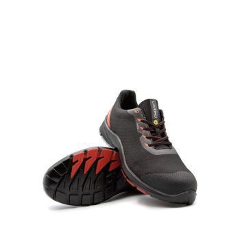 Sapato de segurança Red S3 SRC ESD, 100% metal-free, com biqueira composite, palmilha Kevlar e sola PU+TPU, oferecendo leveza, proteção e alta aderência.