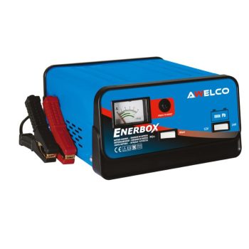 Carregador de baterias Awelco Enerbox 10 , compacto, 6V/12V, com pinças integradas e design portátil.