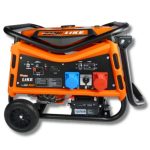 Gerador R8500D portátil, trifásico/monofásico, motor a gasolina, com rodas e AVR.