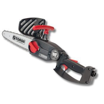 Podadora eletrónica manual Zanon RINO II, motor brushless 1200 W, corte até 20 cm, empunhadura ajustável e sistema de lubrificação automática.